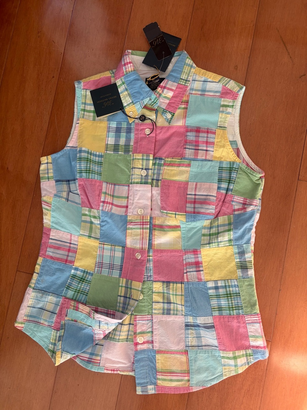 Brooks Brothers Sleeveless Patchwork Button-Front Top - Pastel Multi, 4